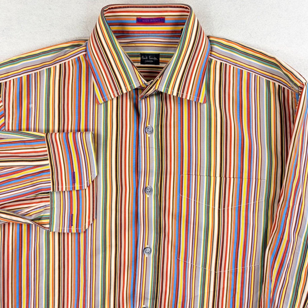 Paul Smith London Mens Multi Color Stripe Button Down Shirt Made in Italy 15 38